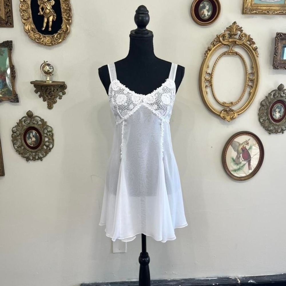 Flora Nikrooz White Sheer Lace Babydoll Dress Size Petite